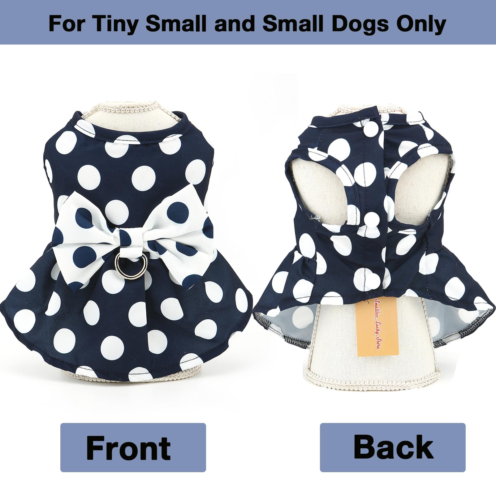 SMALLLEE_LUCKY_STORE Robe harnais à pois pour petit chien et fille – Robe harnais avec anneau en D et nœud – Vêtement respirant pour animal domestique – Vêtements pour chihuahua, yorkshire, chat,