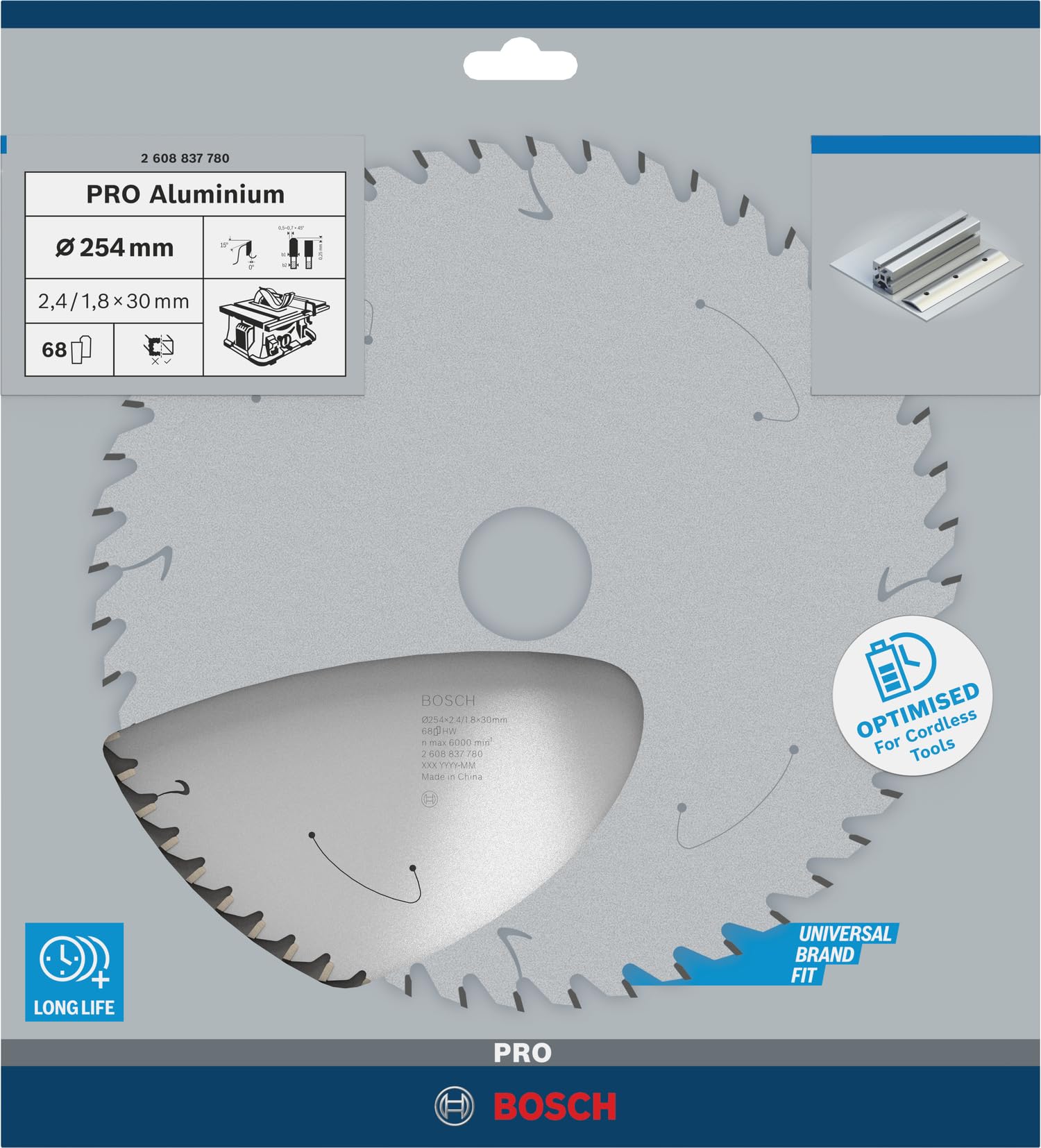 Bosch 1x Tarcza pilarska PRO Aluminium do bezprzewodowych pilarek stołowych (do Aluminiowy, Metale nieżelazne, Ø mm, Professional Akcesoria Stołowa piła tarczowa)
