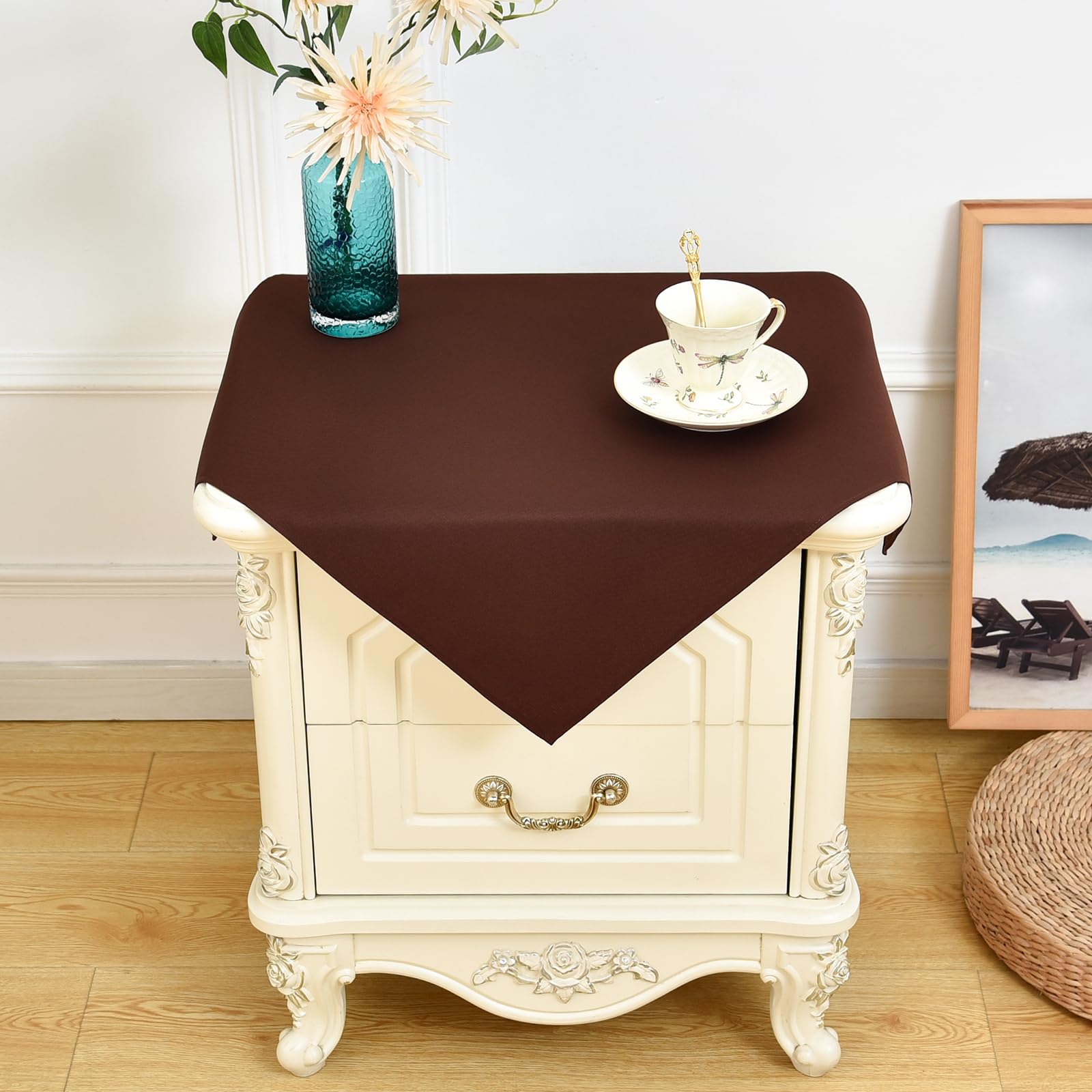 NEWISHER Chocolate Square Tablecloth - 60x60 cm (23x23 inch) - Heavy Duty Polyester Fabric Tablecloths, Washable Solid Table Cover for Nightstands, Bedside Stands, End Tables Outdoor Indoor Use โ image 1