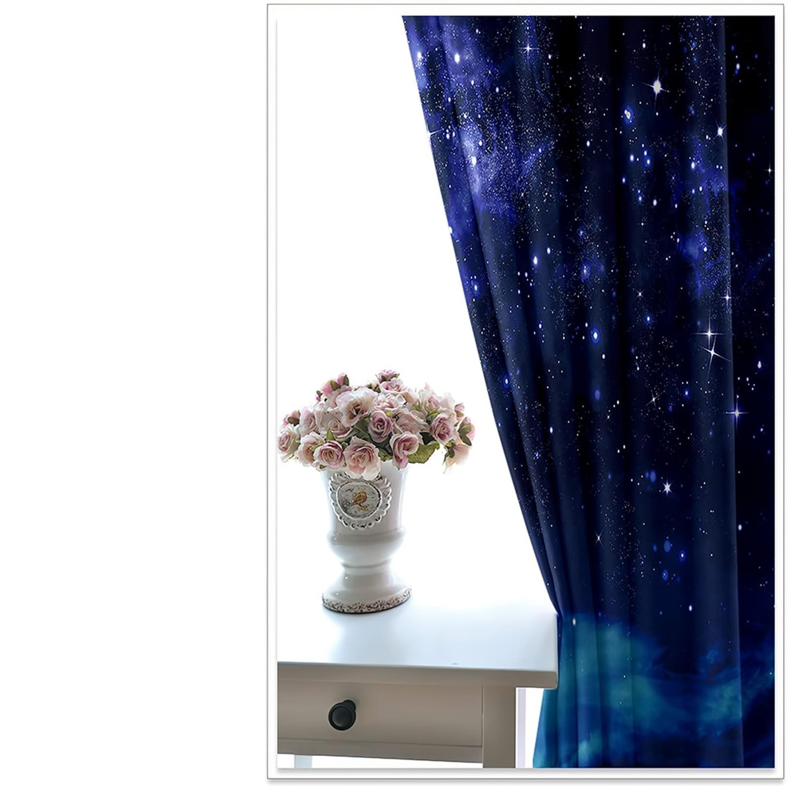 1 Paire de Rideaux Occultant, Rideau Interieur Thermique à Oeillets Paysage de Ciel Étoilé et Nuages Rideaux de Fenêtre pour Chambre Salon Intérieurs, 86x138 CM(LxH), Bleu Marine