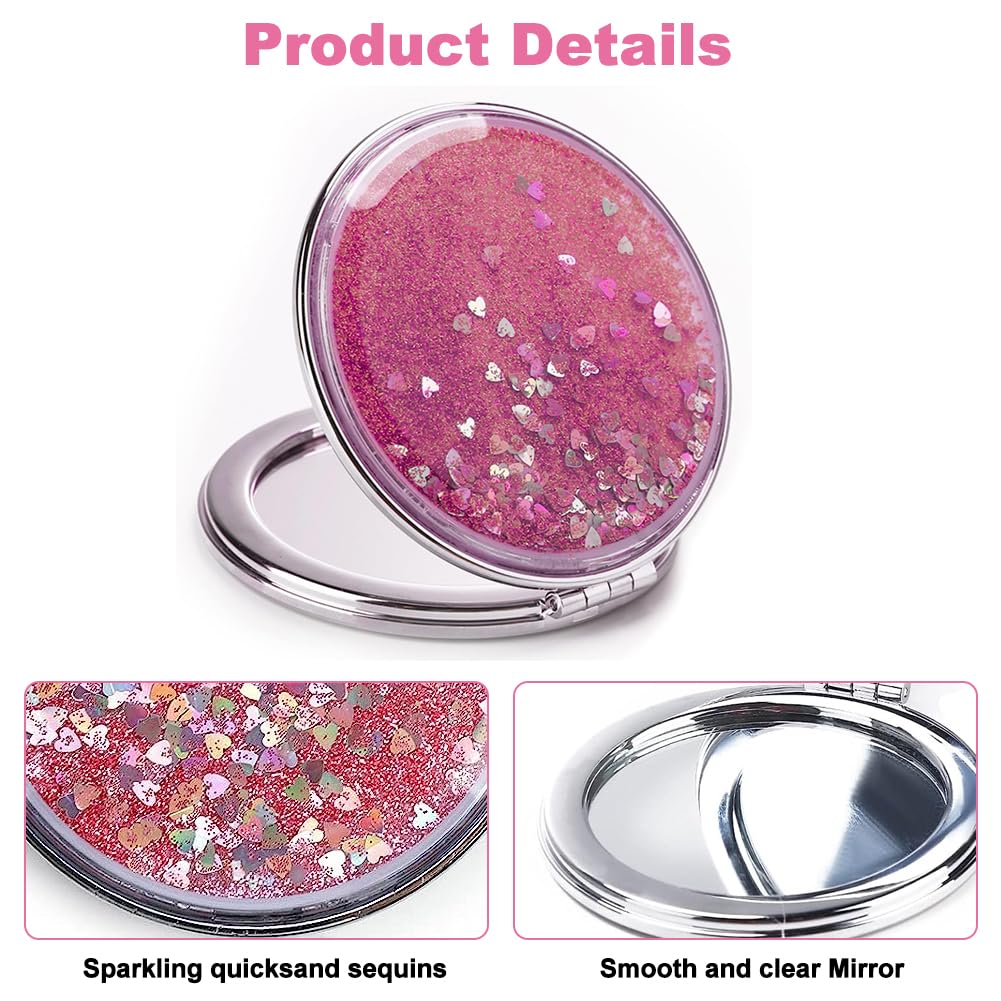 Kompaktspiegel Faltbar & Doppelseitig – Mit Lippenbürste, Rosa, 7,5 Cm, Perfekt Für Handtasche & Reisen (Geschenk Für Frauen)