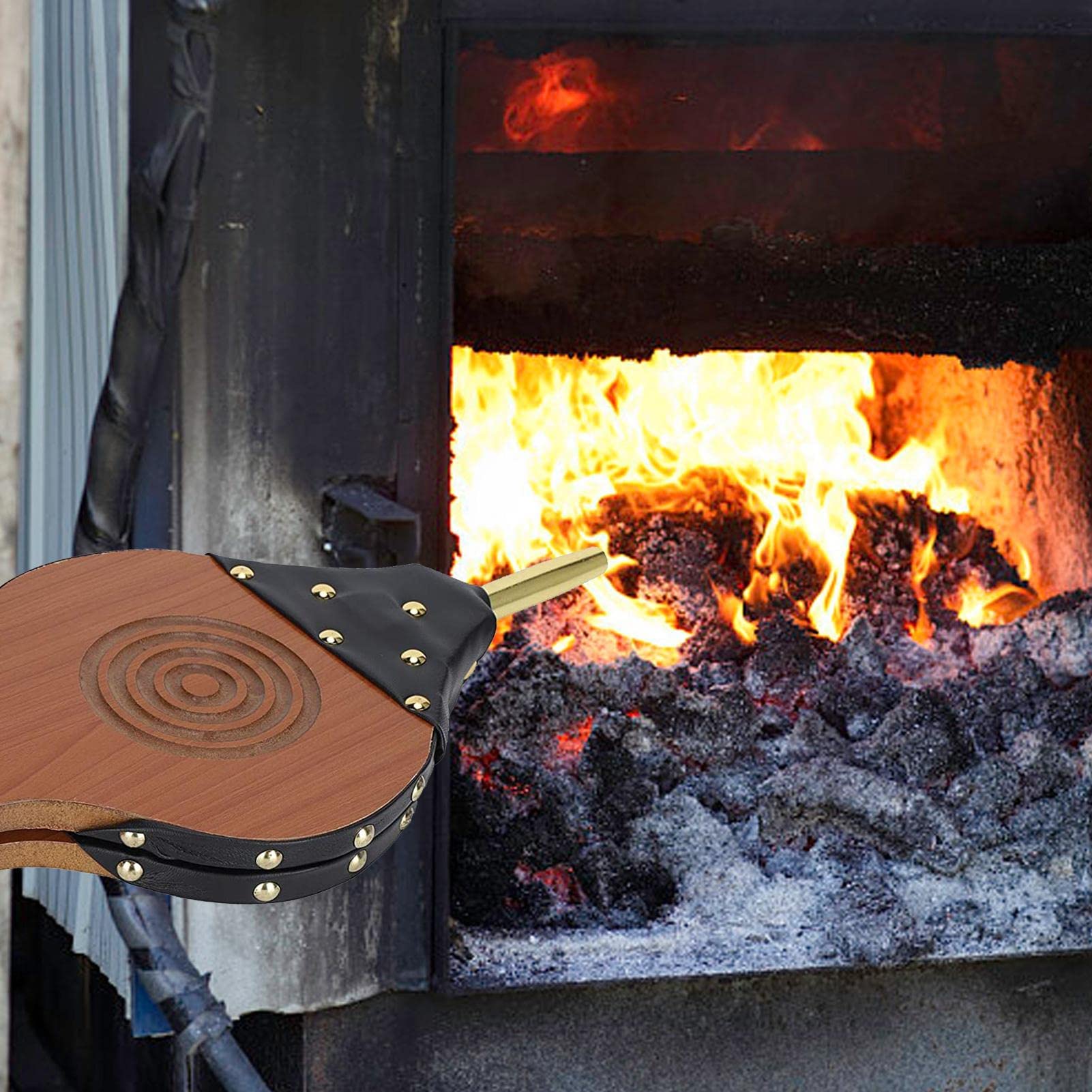 Fuelle， Fuelle de Madera, Fuelle de Madera for Chimenea Fuelle de Fuego de Cuero Grande ergonómico Soplador de Parrilla for Chimenea Manual Soplador de Aire de Madera con Correa