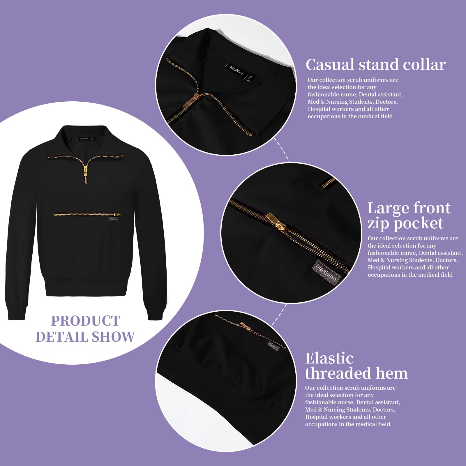 niaahinn Women's Scrub Top Workwear V- Neck Long Sleeve T-Shirt Women's Medical Uniform Top (Black,L,Large)