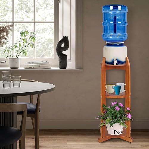Miniatura 6 de Soporte dispensador de agua de madera maciza natural (32.8 pulgadas de alto-11.2 pulgadas de ancho) Soporte de suelo de cerámica para dispensador de