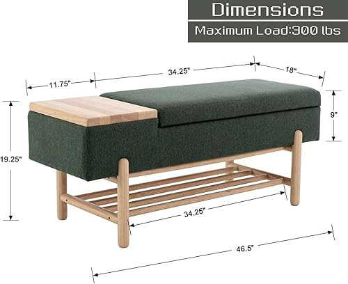 Miniatura 2 de Shunzhi Banco de entrada, moderno banco otomano tapizado con tapa abatible de tela de lino, banco otomano con marco de maderaestante para sala de