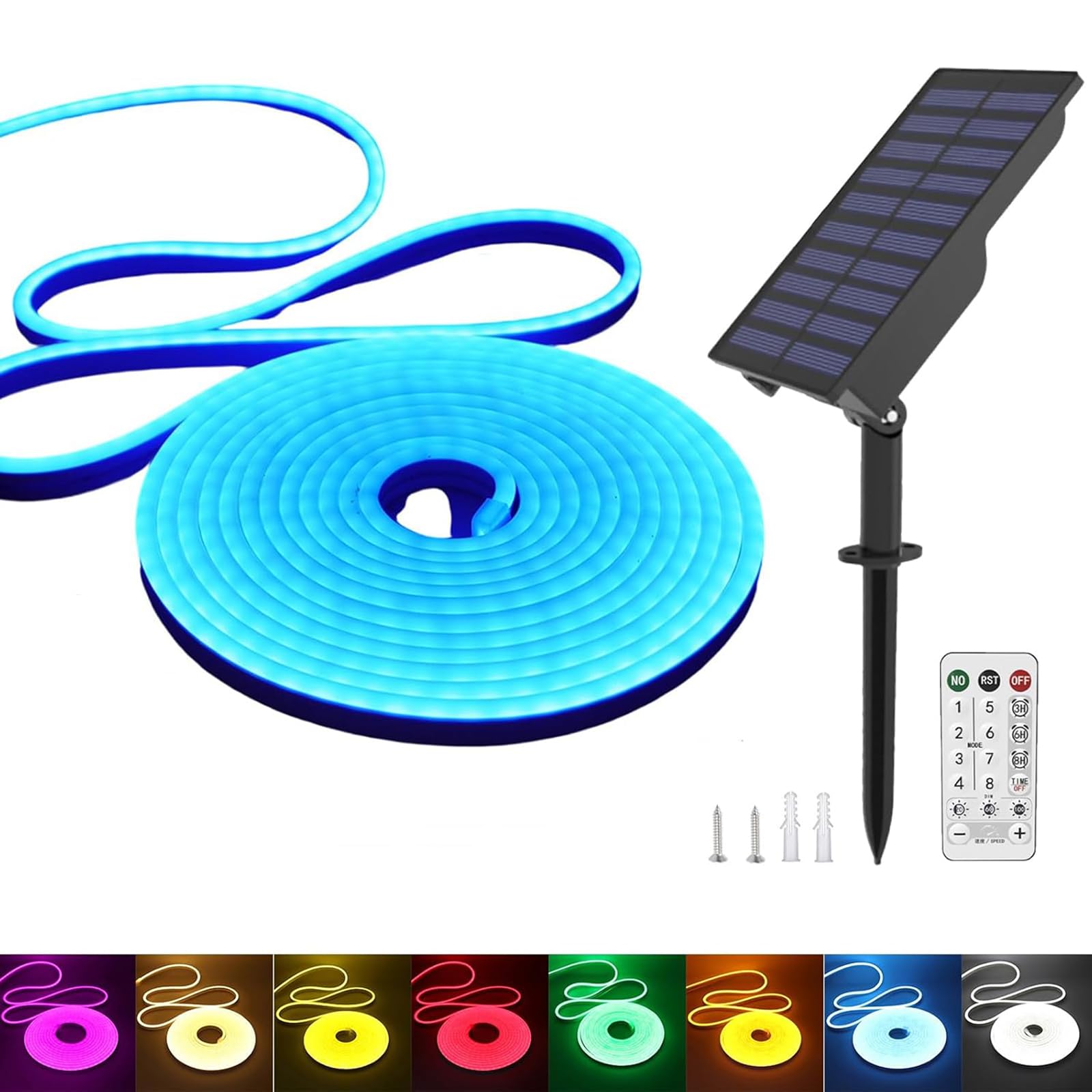 KISUFU Solar Energy Neon LED Ribbon, 24V Neon LED Strip Light IP65 Waterproof Silicone with 1.5w Solar Rechargeable Wall Mount USB Controller for Garden, Outdoor Yard Party Decoration
