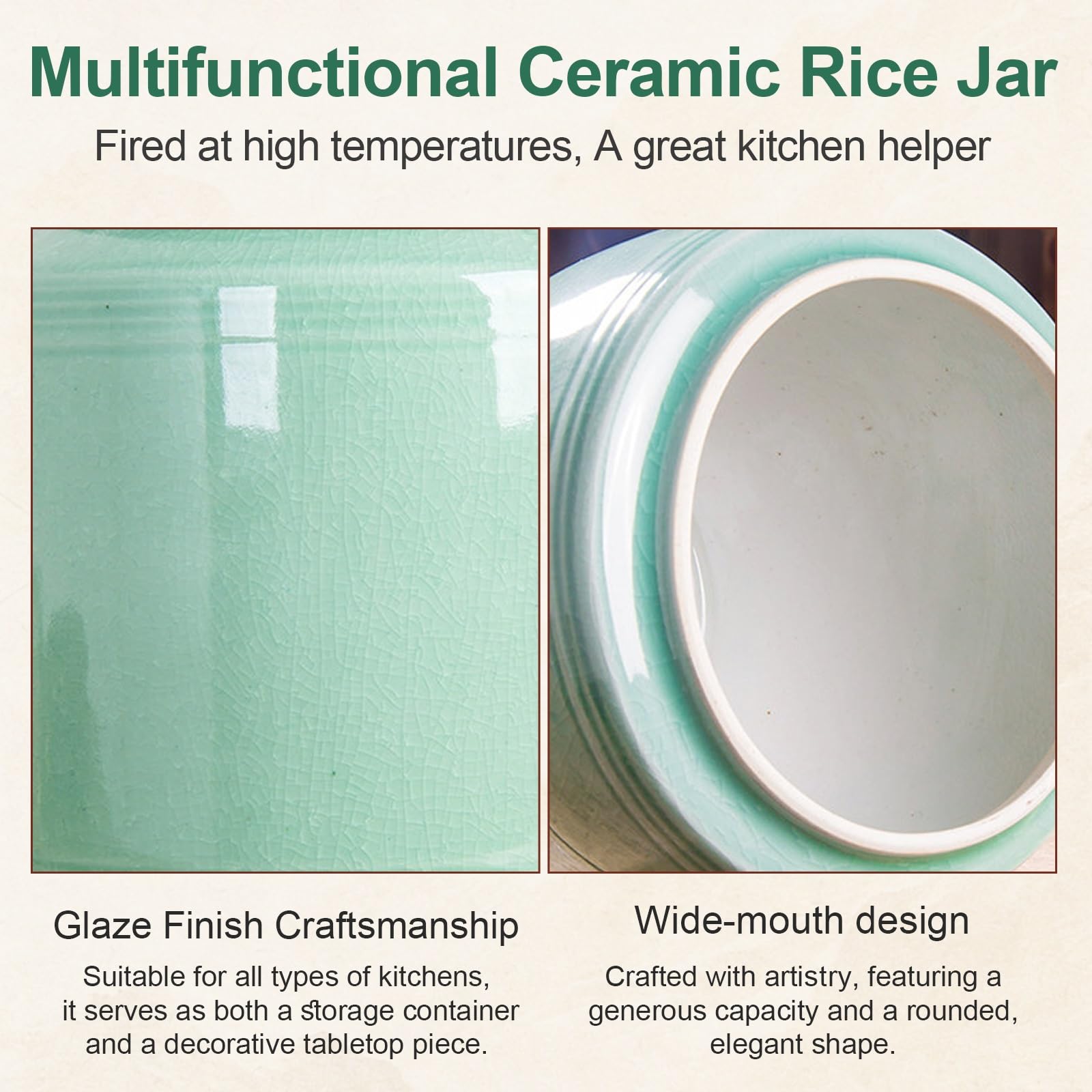 Grande Capacità Barattoli Da Conservazione, Vaso In Ceramica Coperchio | Barattolo In Ceramica, Conservare Riso Ad Ampia Capacità, Adatto Per Riso, Cereali(B-10kg)