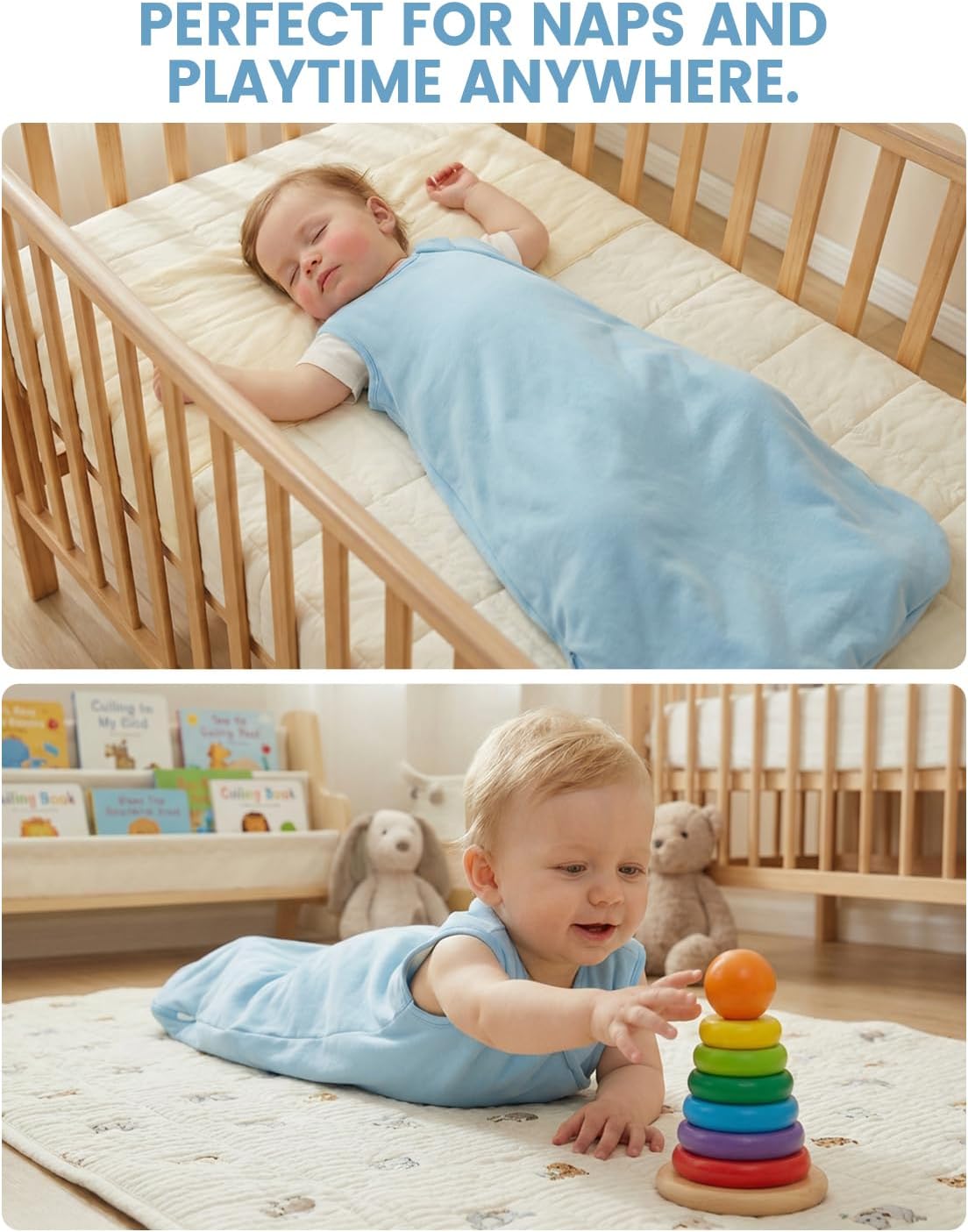 WYTbaby 2 Pack Baby Sleep Sack 1.0 TOG, 100% Cotton Wearable Blanket, 2-Way Zipper Baby Sleeping Bag, 6-12 Months