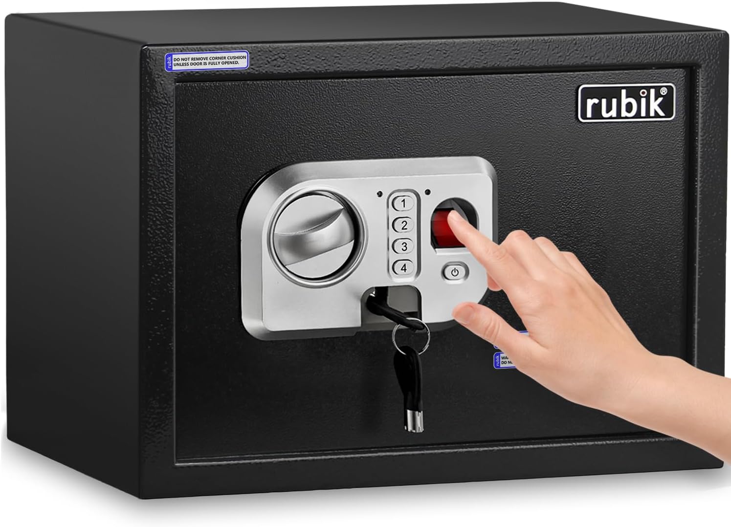 Rubik Biometric Fingerprint Safe Box with Digital Keypad and Key Lock, A4 Documents Size for Cash Jewelry Passports RBFPN25 (6kg, 25x35x25cm) Black