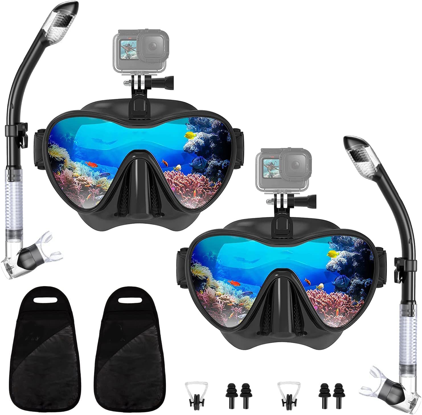 THE WHITE SHOP Snorkeling Gear for Adults Snorkel Mask Adult Set Panoramic View Snorkeling Mask with Tempered Glass Anti-Leak Dry Snorkel Set Snorkel Goggles