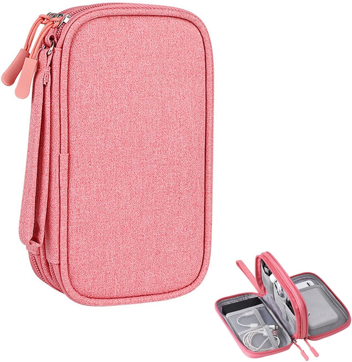 USHXVG 1 Piece Double-Layer Accessory Storage Bag, Waterproof Storage Bag, Travel Storage Bag, Travel Necessities, Travel Cosmetic Bag, Luggage Accessories, Electronic Accessories Storage Box (Pink)