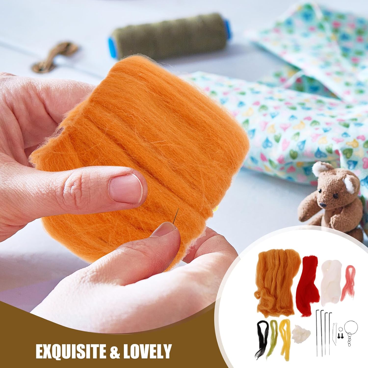 Zerodeko Needle Felting Kit Wool Crafts Accessory DIY Felt Wool Material Set for Beginners Household Felting Supplies Lion Dog Design