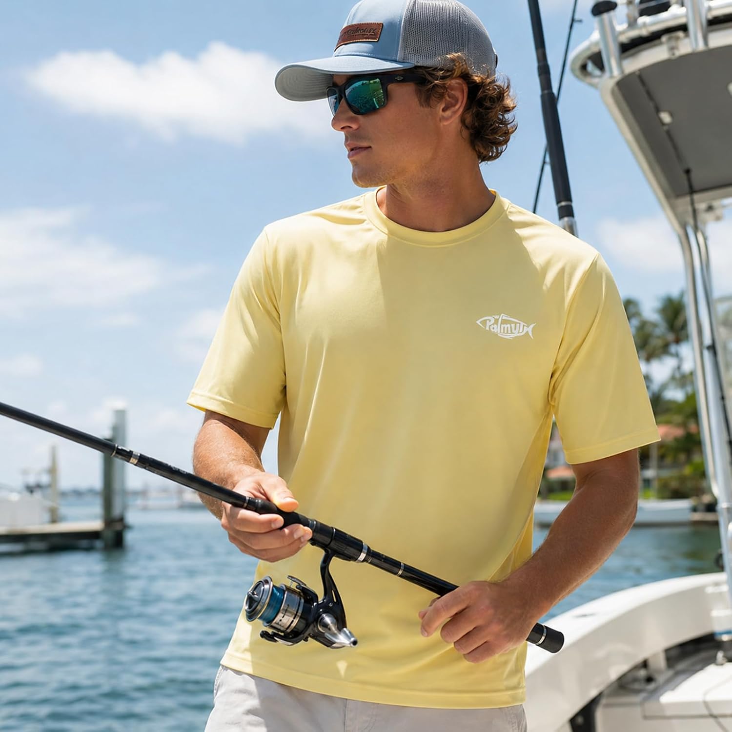 Palmyth Men's Fishing Shirt Short Sleeve Sun Protection UV UPF 50+ SPF T-Shirt