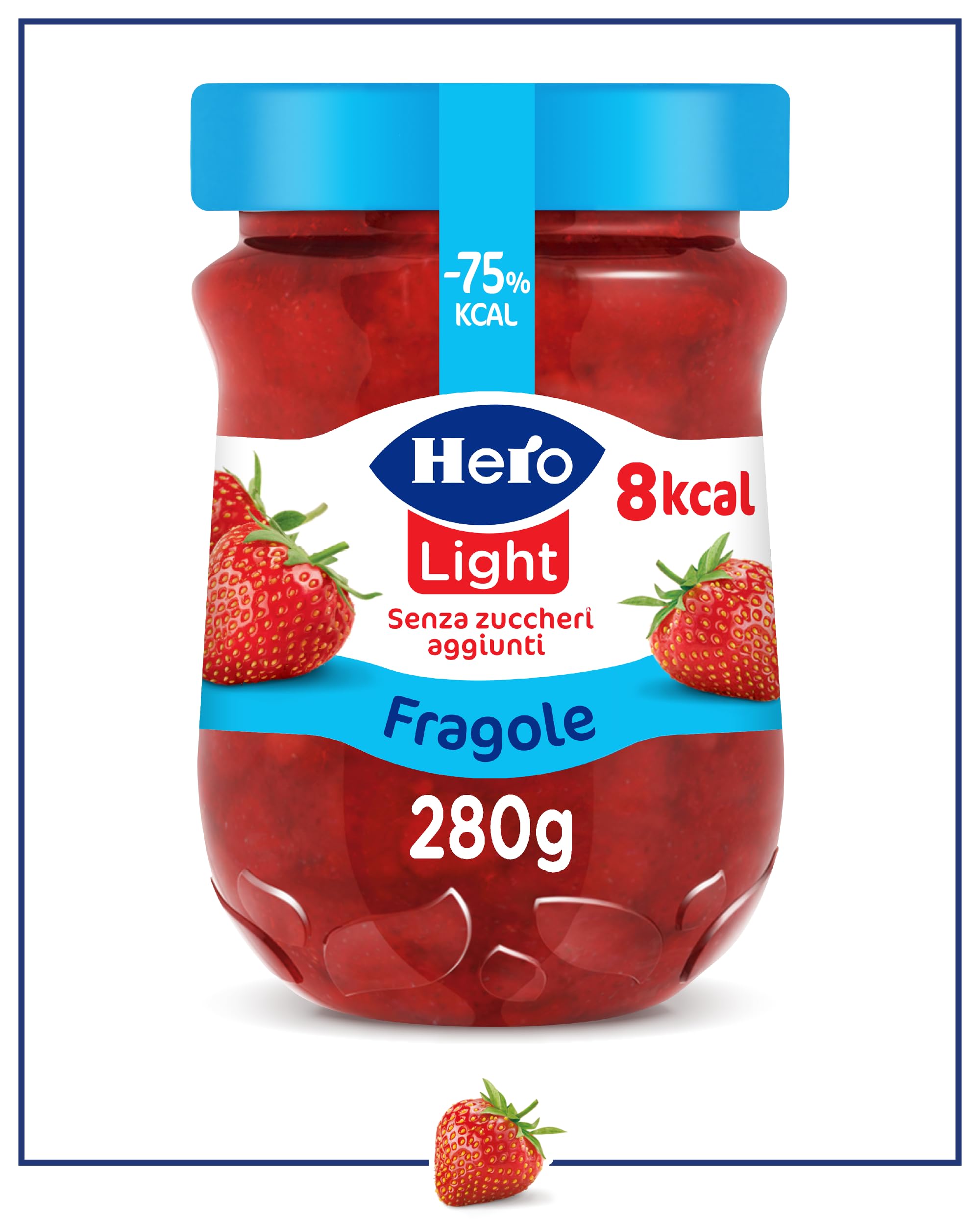 Hero Light Confettura di Fragole Light, 8 Vasetti da 280 gr, Marmellata e Confettura Extra, Frutta di Alta Qualità, Senza Conservanti e Coloranti, Pochissime Calorie per Porzione