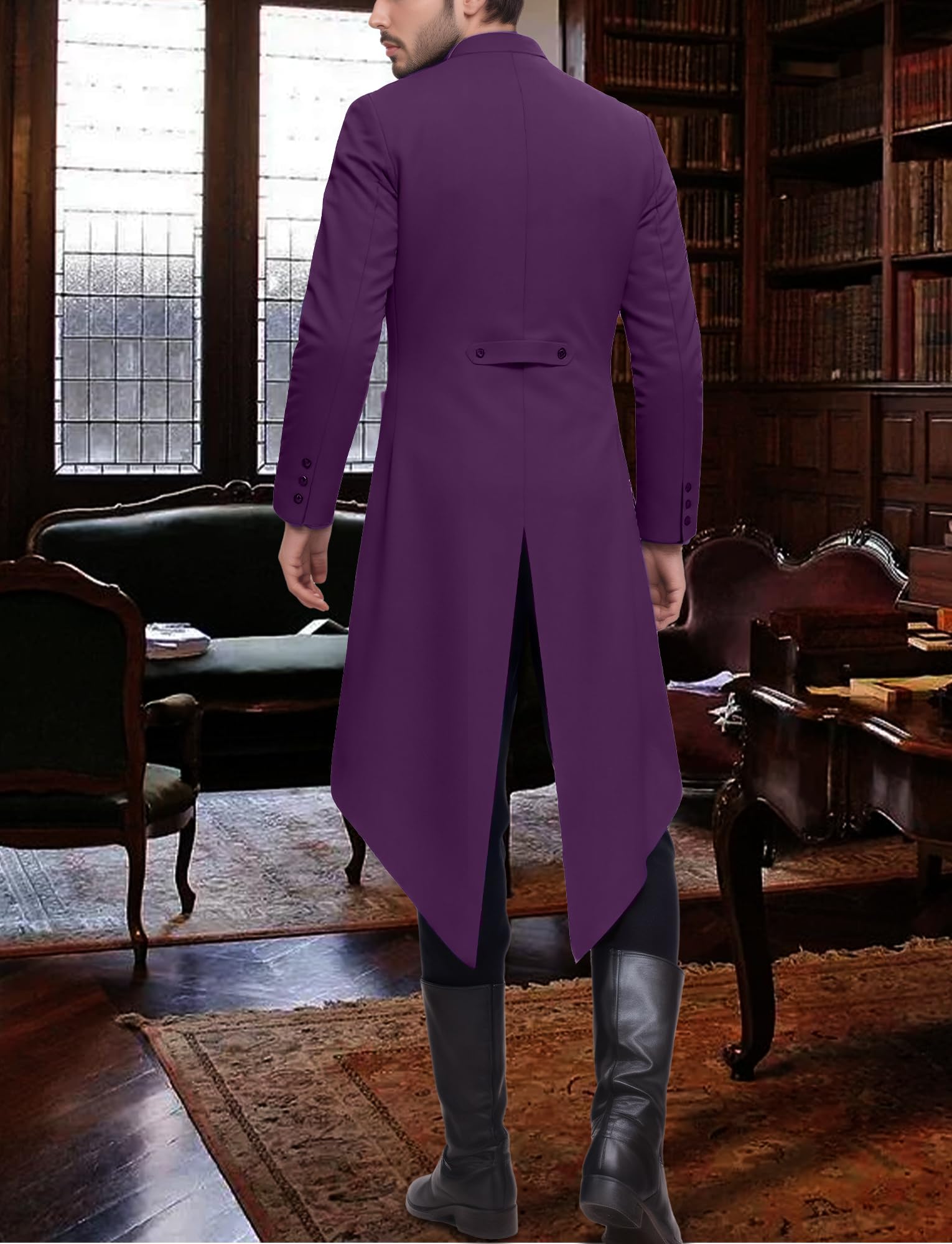 Maeau Mens Tailcoat Jacket Medieval Tuxedo Retro Jacket Gothic Victorian Frock Coat Purple L - Image 2