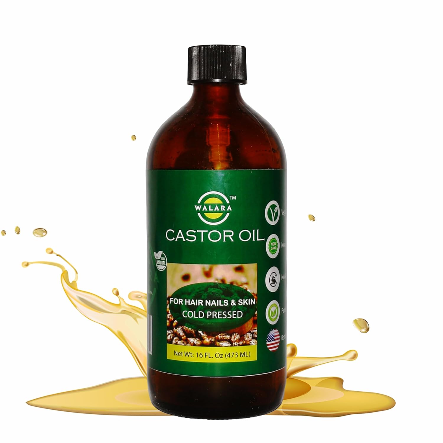 Pure 100% Original Castor Oil (16 oz) – USDA Certified Organic, Cold Pressed, Hexane-Free. Eyelash, Eyebrow & Hair Growth Stimulator, Skin Moisturizer & Hair Treatment - Image 2