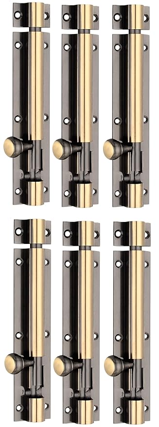 Chitra Brass Tower Bolt Pack of 6 (Two Tone Antique Brass, 6 Inch)