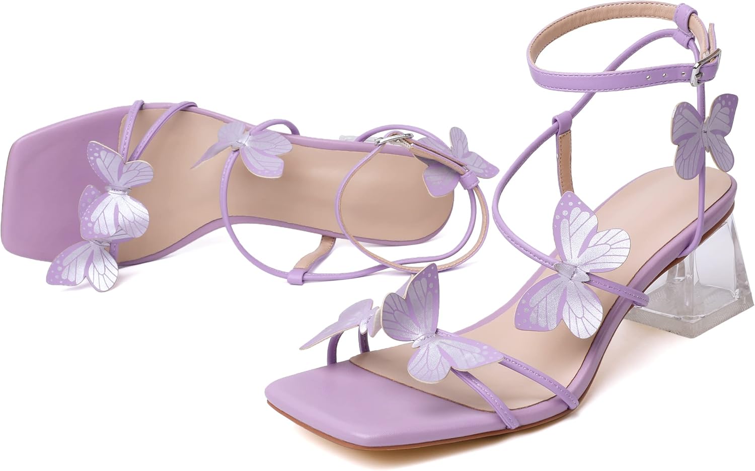 Zamikoo Women's Heeled Sandals Square Open Toe Ankle Strap Block Heels Strappy Clear Heels Chunky Low Heels