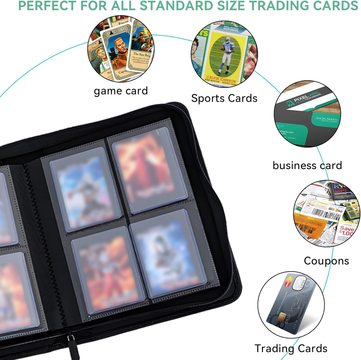 Klmnop Top loader Binder, Holds 128 Cards, 4-Pocket Double Sided Top Loader Trading Card Binder Album for 3"x4" Rigid Cards Trading or Sports Cards(White)