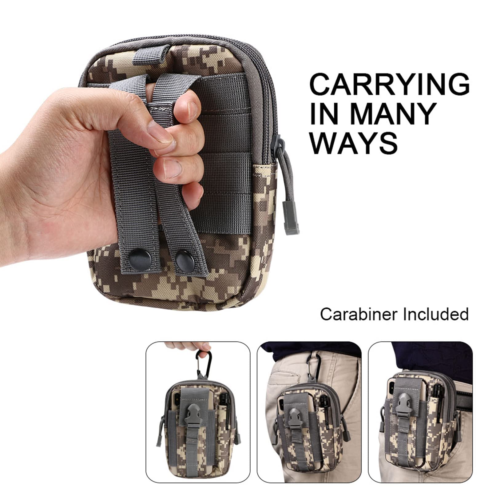 flintronic Bolsa Cintura Táctica, Bolso Cinturón Militar Compacto 1000D Nylon para Herramientas Pequeñas de Multiusos Teléfono Móvil al Aire Libre Deportes Senderismo y Camping, con Mosquetón