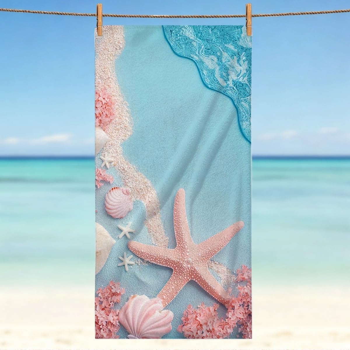 YZQGLHP Shells Microfibre Beach Towel Starfish Beach Bath Towel Quick Drying, Lightweight, Sand-Free, Durable, for Pool, Gym, Camping, Travel Towel 70x130cm