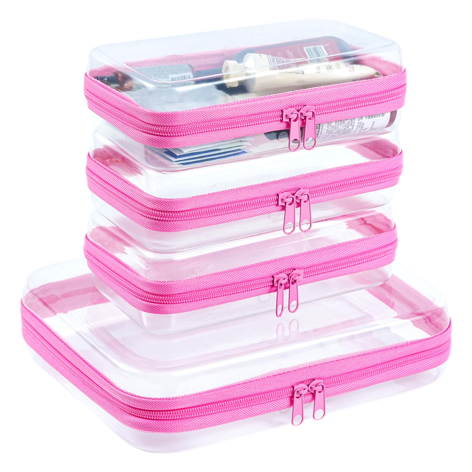 Photo 1 of 4 pcs Clear Zipper Pouches, Hard Shell Zipper Case, Makeup Organizer