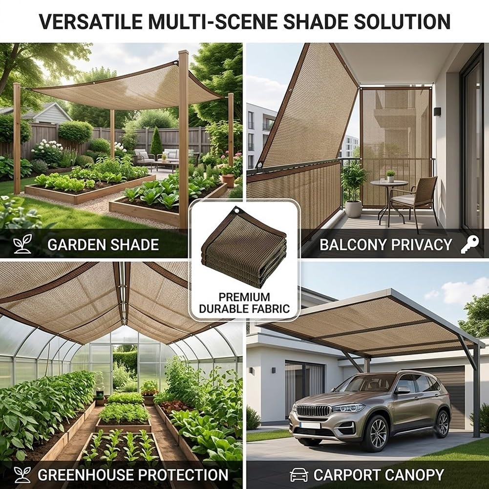Genérico 90% Red De Sombra para Invernadero, Malla De Sombra con Ojales, Toldo Vela De Sombreo Resistente A Los Rayos UV Permeable Tela De Sombreo Protección Solar Lona para Exterior Jardín | 5x14.0m
