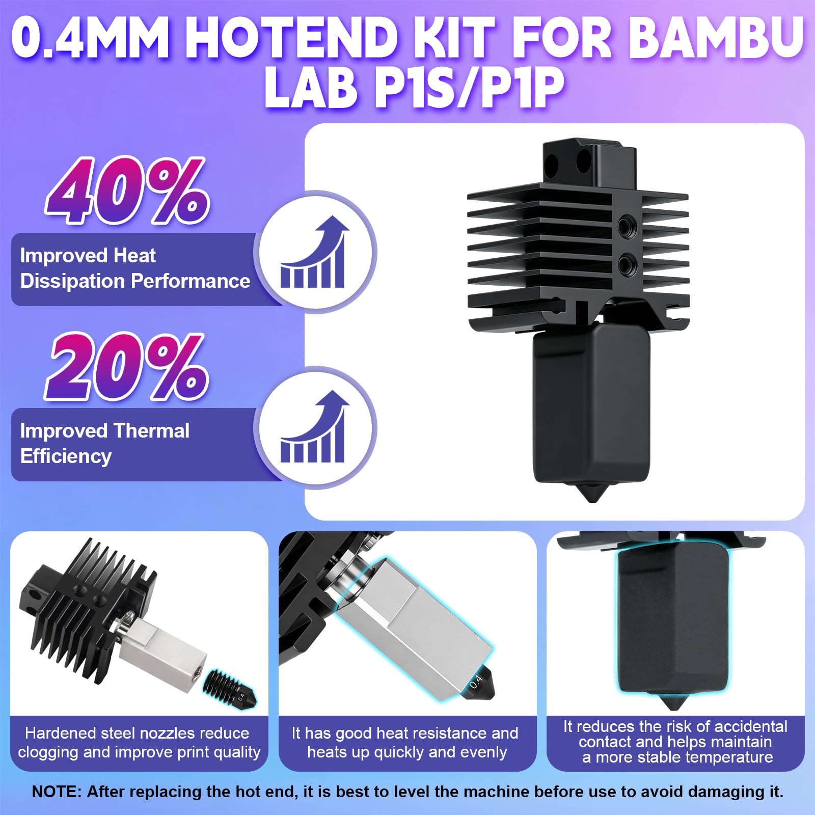YOTINO 2 piezas P1S Hotend para Impresora 3D Serie P1, Kit Hotend con Boquilla de Acero endurecido de 0,2/0,4/0,6 mm de Acero endurecido, calcetín de Silicona, termistor