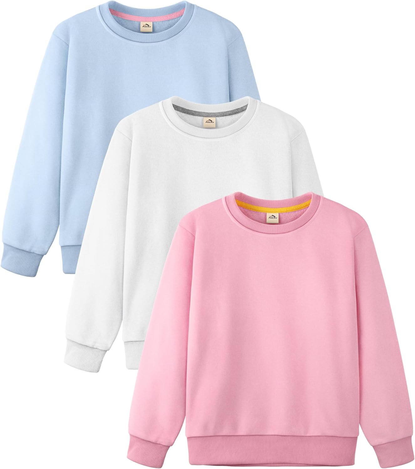 3 Pack Girls Sweatshirt Fleece Cotton Kids Sweatshirts Soft Crewneck Pullover Kids Clothing Girls Long Sleeve Shirts
