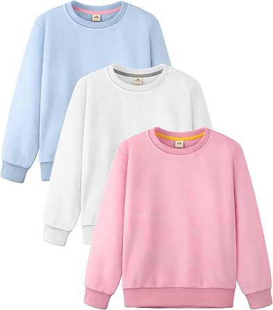3 Pack Girls Sweatshirt Fleece Cotton Kids Sweatshirts Soft Crewneck Pullover Kids Clothing Girls Long Sleeve Shirts