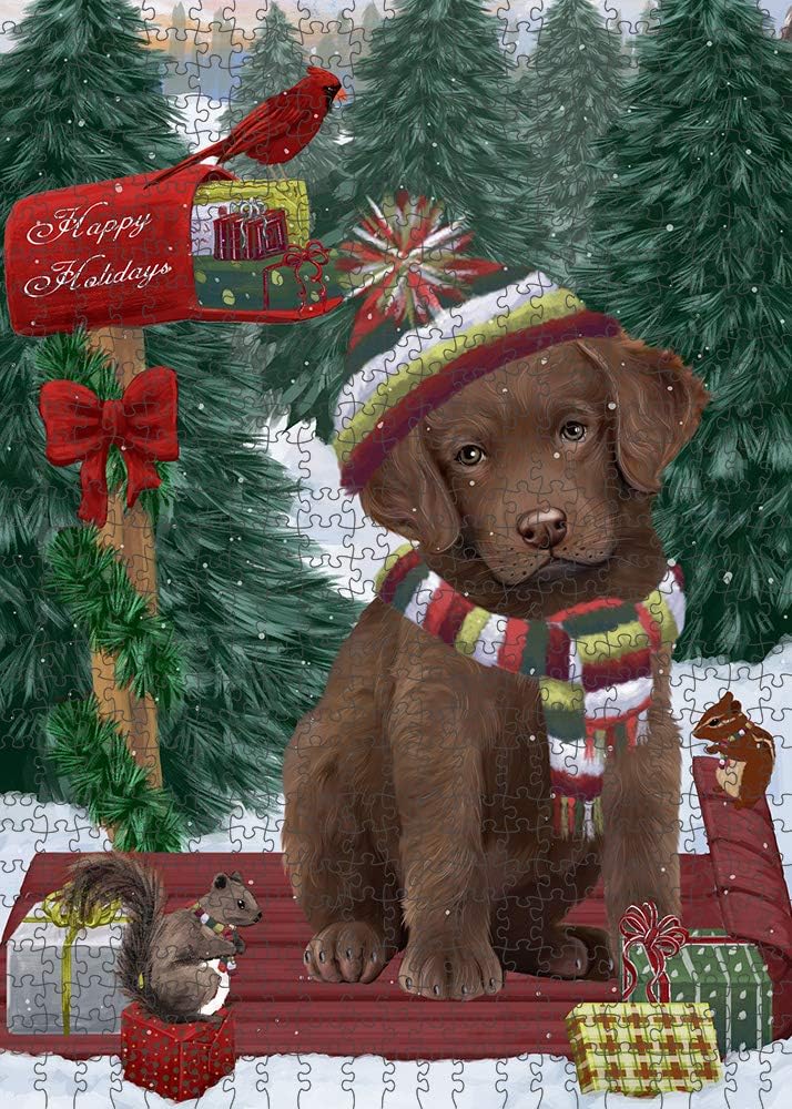 Merry Christmas Woodland Sled Chesapeake Bay Retriever Dog Jigsaw Puzzle for Adults - Animal Printed Interlocking Puzzle Game Gift for Dog Lover's -1000 Pcs 29.5"x19.7", PZLE60577