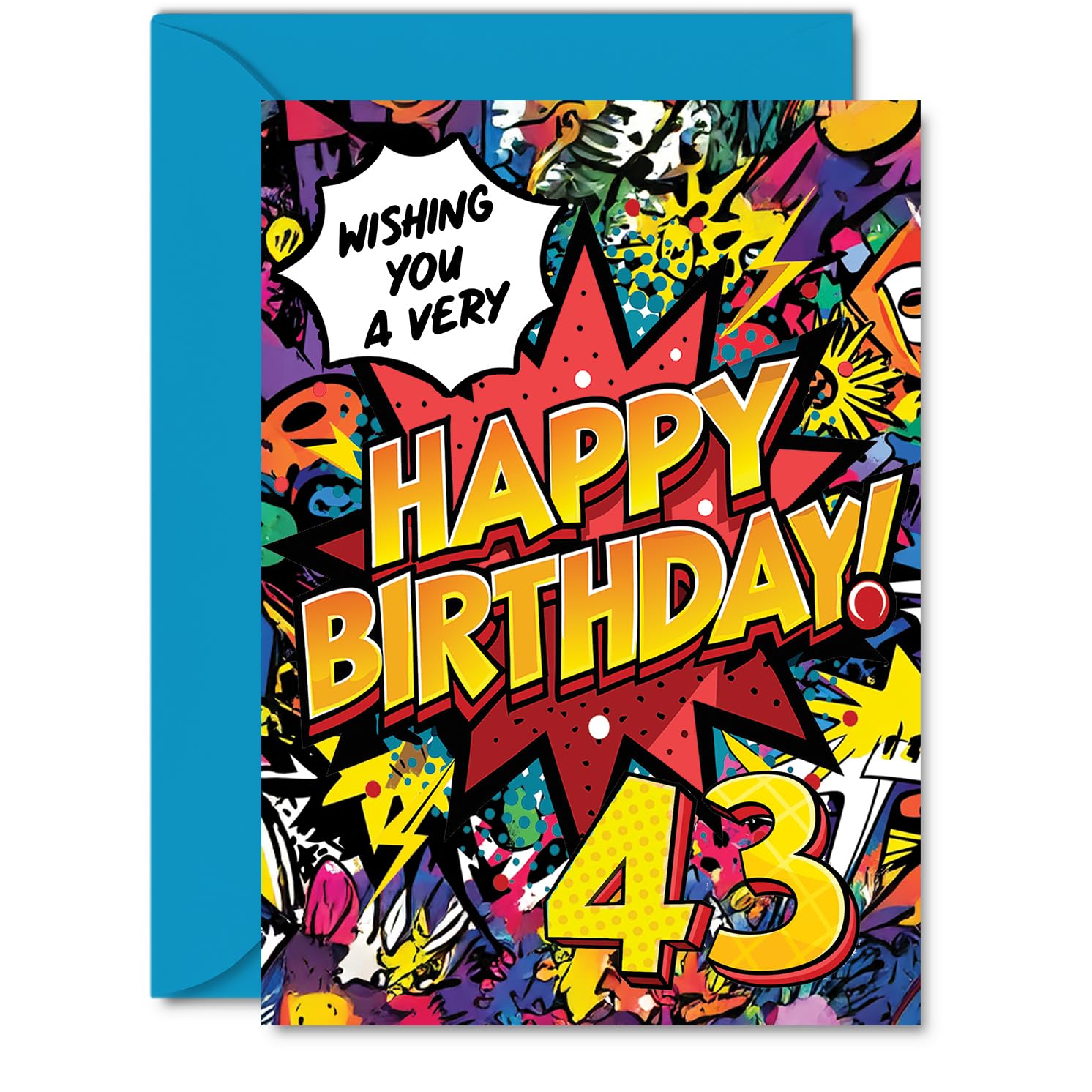 43rd Birthday Cards for Women and Men, Comic Book Pow