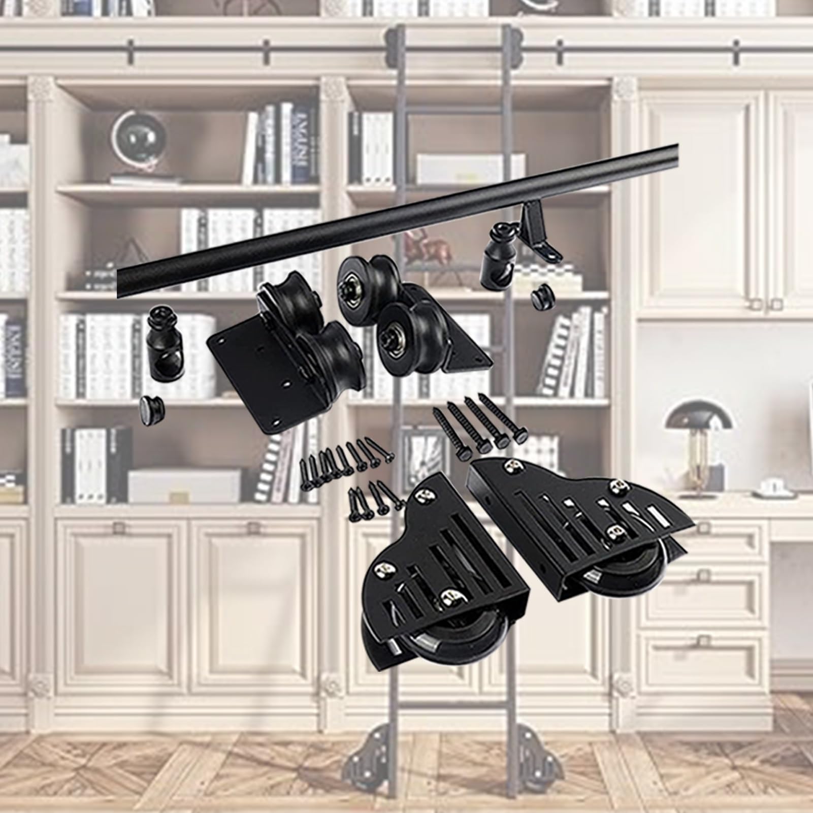 Échelle coulissante kit de fixation 732cm et rail de guidage acier carbone noir d'intérieur