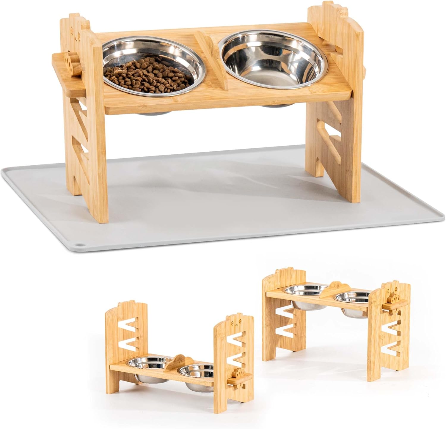 Lavievert Elevated Dog Bowls Stand with 6 Height Adjustable & Splash-Proof Mat - 2 Thick Stainless Steel Pet Food Bowls for Medium/Small Dogs - Raised Dogs & Cats Feeder with Waterproof Base