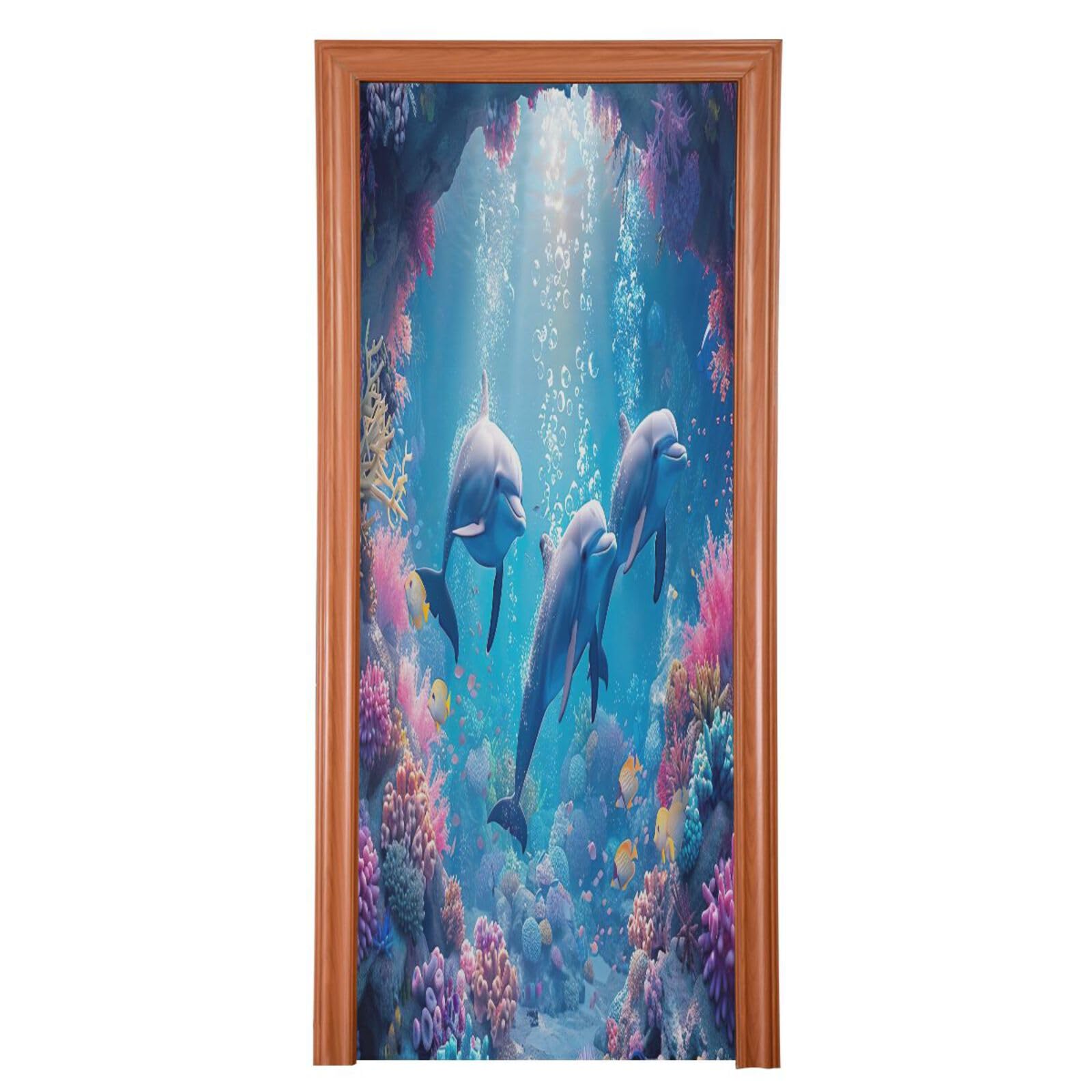 FLildon Ocean Dolphins Door Cover Decoration, Party Accessory Porch Decor for Festive Ornament Room Door Covers 32 x 79 Inch