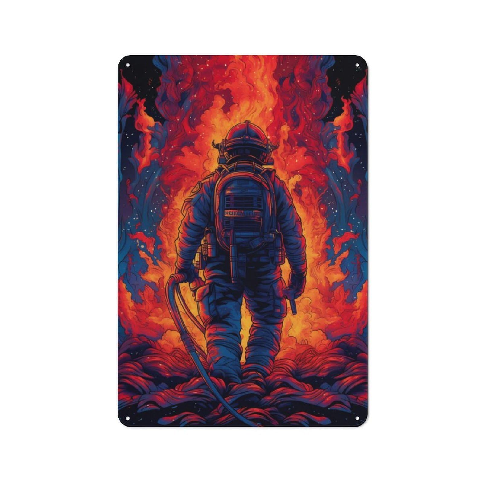 Junmoney Firefighter Flame Tin Sign 30X20cm For Living Room Wall, Retro Wall Decor, A Decorative Metal Sign For Living Rooms And Feature Walls
