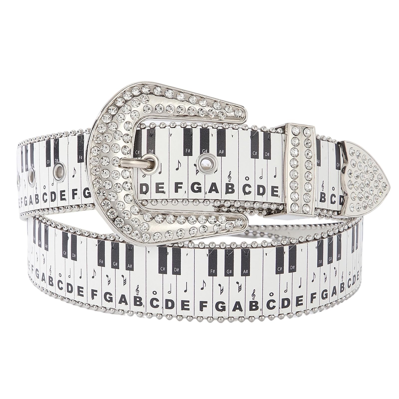 Piano - Cinturón de poliuretano ajustable con hebilla de aleación de diamantes de imitación para vestidos y uso casual