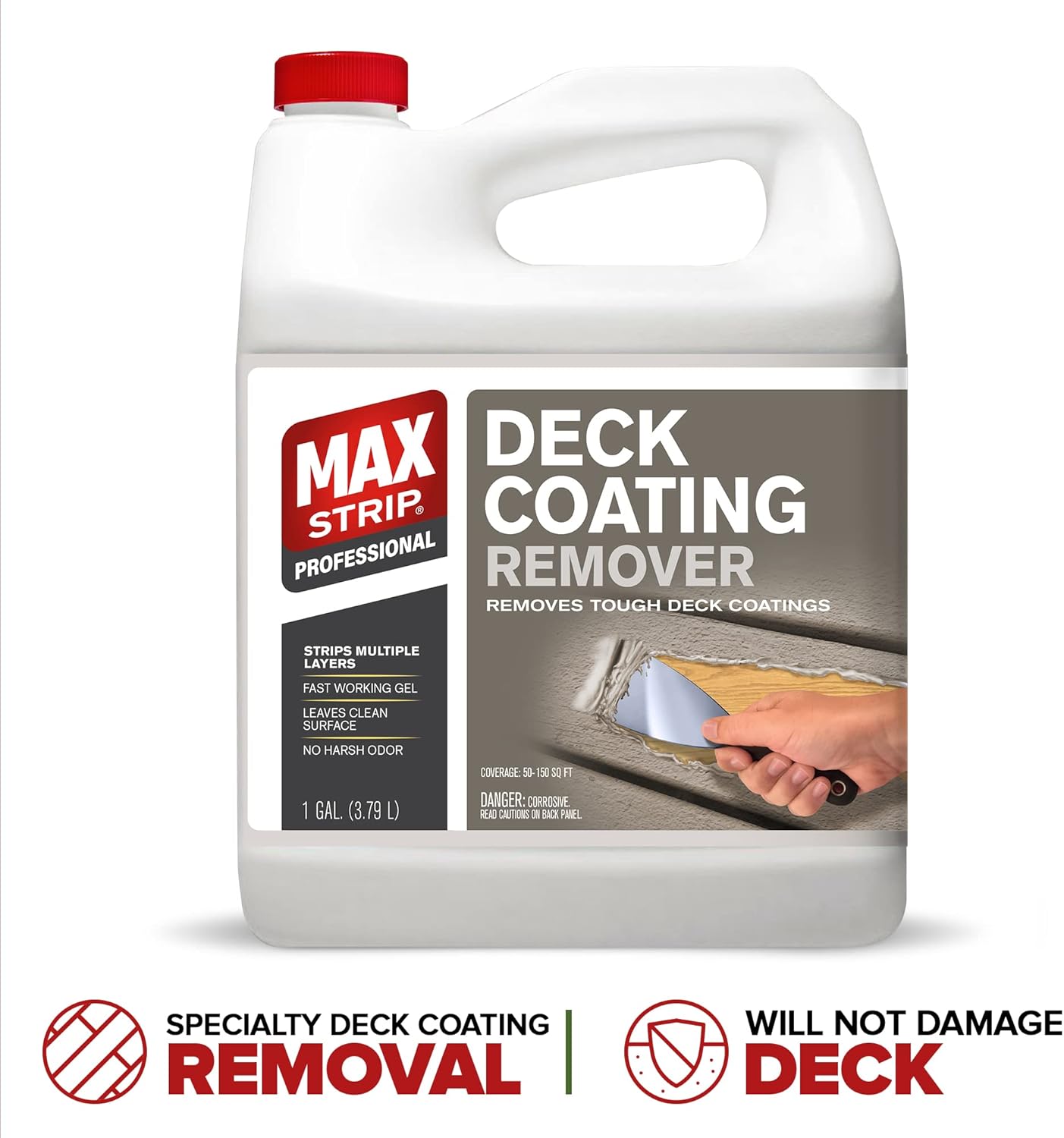Max Strip Deck Coating Remover - 1 Gallon - Professional Fast Working Gel Strips Multiple Layers - Removes Tough Deck Coatings - No Harsh Odor Leaves Surface Clean