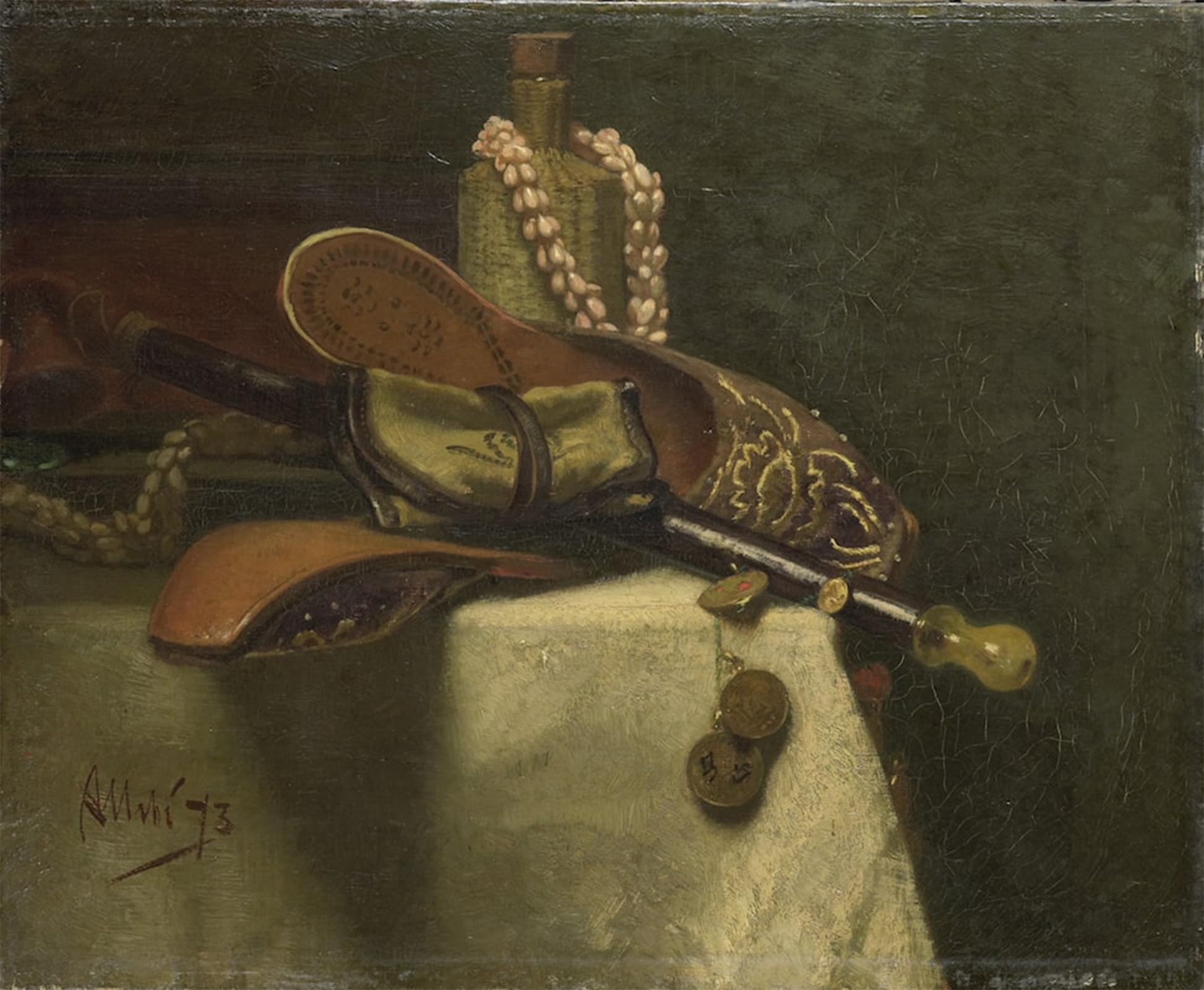 Cuadro de lienzo de August Allebe Bodegón con zapatillas 60x90cm 5