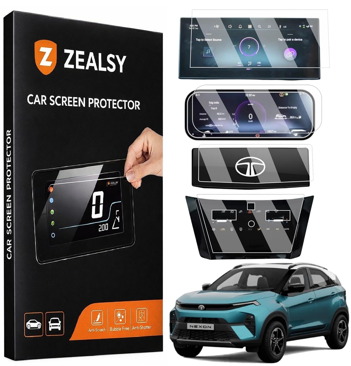 Tata Nexon EV Screen Guard | 12 Inch Infotainment Display / 10 Inch Instrument Cluster/Digital Steering/AC Console EMPOWERED+ | 2025-2026 Facelift Protector (12 Inch + 10 Inch Pack OF 4)-image-40