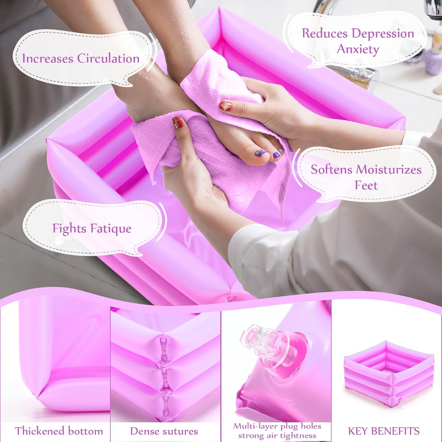 FillTouch 12 Pcs Foot Spa Kit for Girls Kids 12.5''x12.5''x8.3'' Foot Care Bath and 12''x28'' Hand Towels Washbasin Salon Towels Portable for Sleepover Spa Swim Birthday Party Supplies(Light Purple)