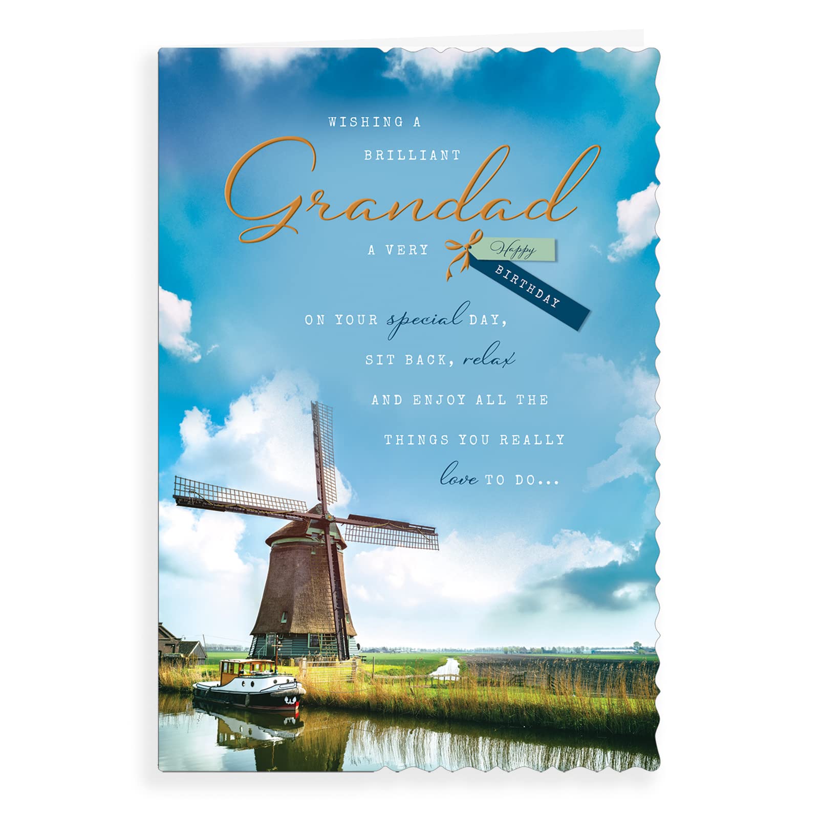 Grandad Birthday Card. Windmill Picture. 23x15cm