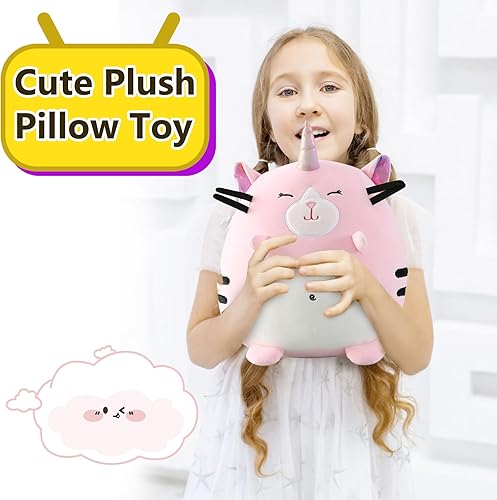 Miniatura 4 de Marsjoy Almohada de peluche de gatito rosa de 8 pulgadas, peluche de animal de peluche, lindo gato, unicornio, juguete para abrazar, cojín suave