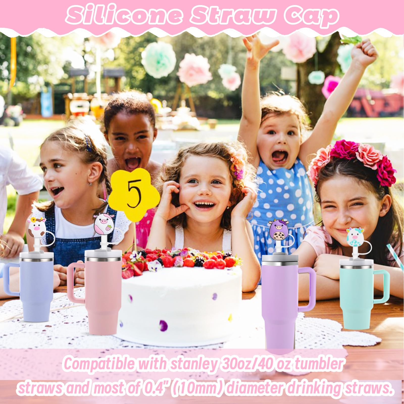 8 Pcs Straw Cover, Straws Toppers for Stanley 30&40 Oz Tumbler, Straw Caps in Various Shapes, Gifts for Mother's Day Women Girls Straws Tip Covers for 0.4 Inch/10 mm Tips (): 8 PCS Cute STRAW Caps Compatible With Stanley 30&40 Oz Tumbler, Reusable STRAW Toppers, Drinking Caps for 10 mm Straw Tips (Dairy Cow Style)