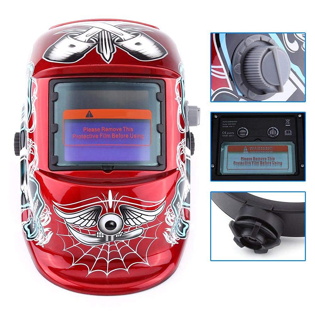 Ejoyous Careta Soldar Automatica, Máscara de Soldadura Protección de Soldador Energía Soldar para Más Modos TIG MIG MAG, Pirata Rojo, Amplia Sombra 4/9-13