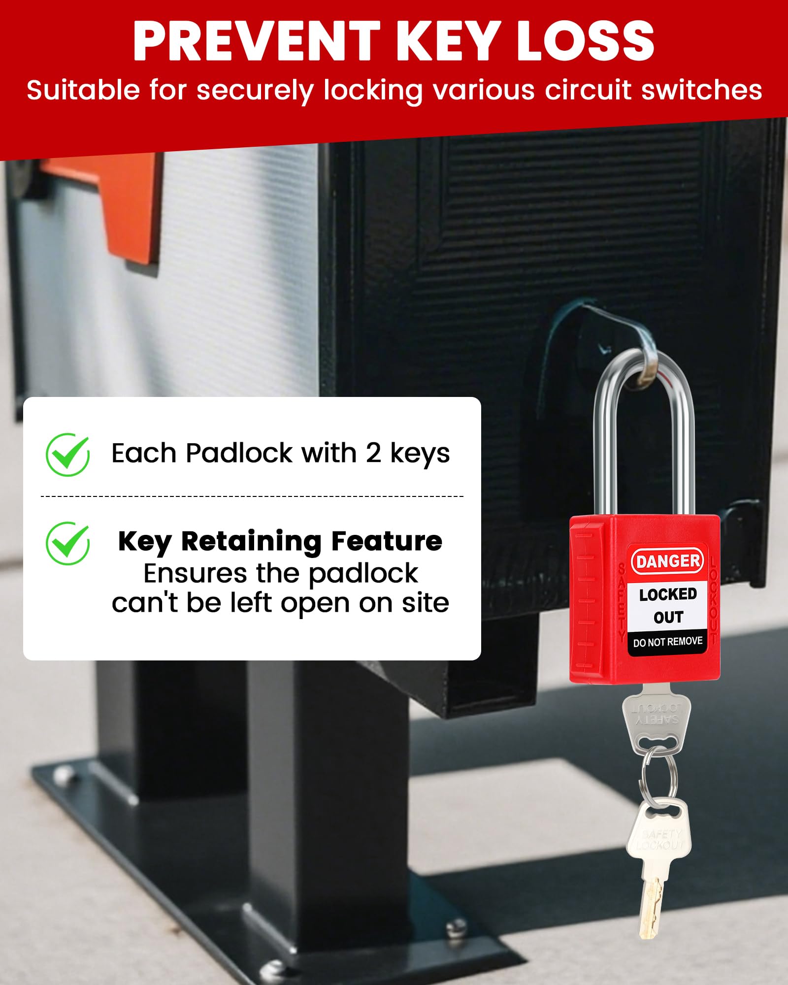 10pack Candado de seguridad, Cerraduras de bloqueo y etiquetado, Clave diferente,Rojo