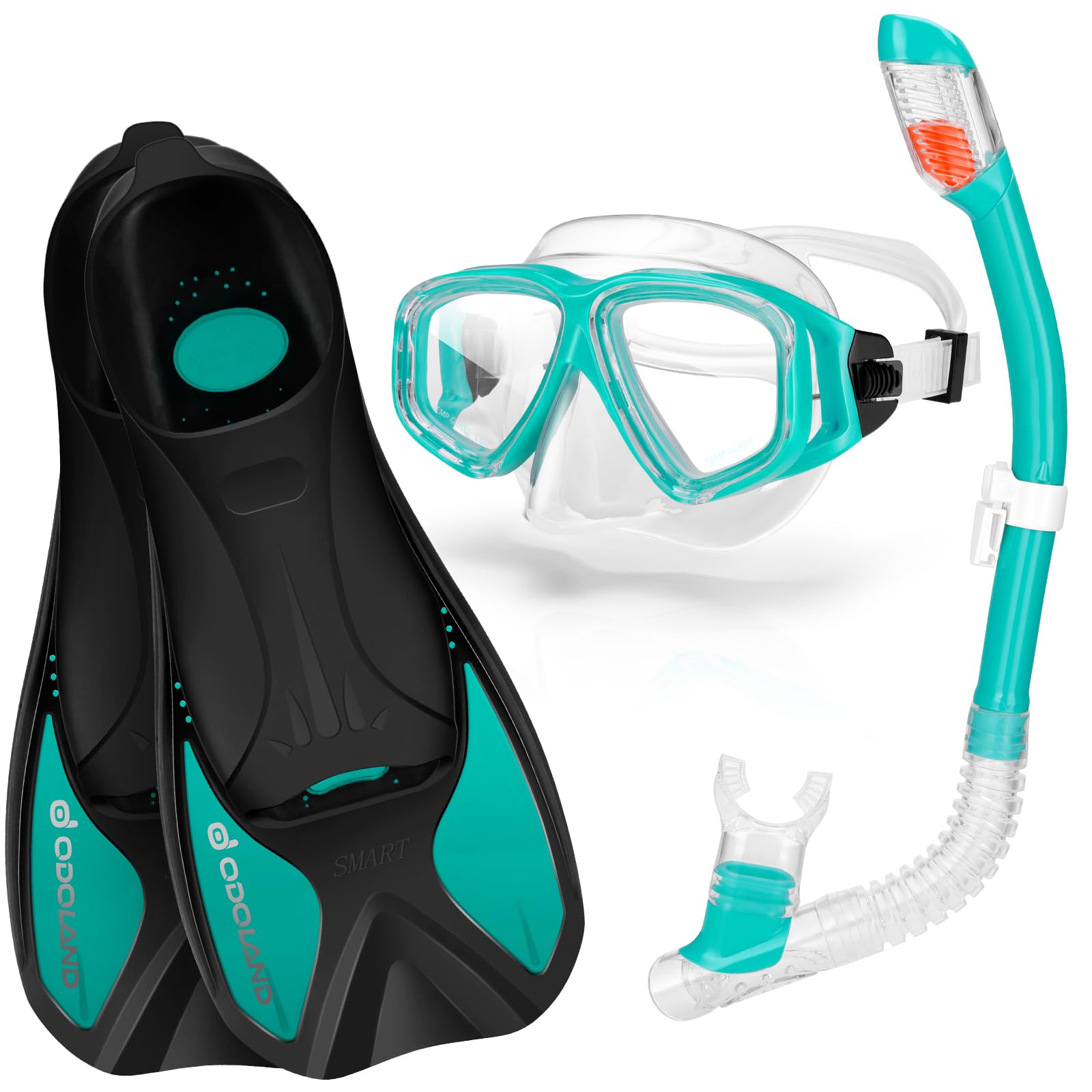 Odoland Snorkel Kit 3 en 1 con Gafas Buceo Vista Panorámica de 180°, Tubo Snorkel Dry, Aletas de Natación, Kit de Máscara de Snorkel y Tubo para Adultos Adolescentes