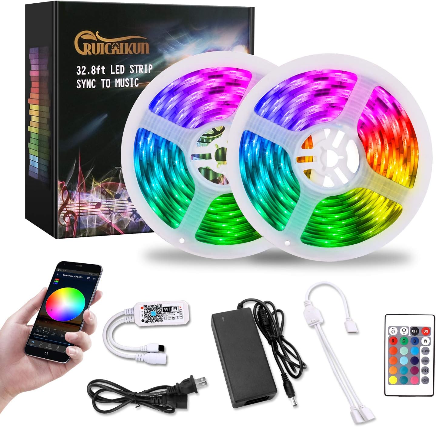 RUICAIKUN LED Strip Lights,32.8ft WiFi Wireless LED Lights Strip,Waterproof 300 LED Lights with Remote Working with Android and iOS System,Alexa, Google Assistant