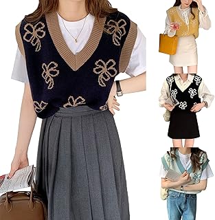 Women's Sweater Vest V-Neck Knitted Vest Floral Pattern Stack Sleeveless Tank Top Knitted Sweater Vintage Pullover …