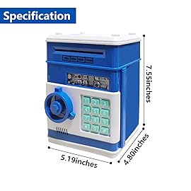 Suliper Electronic Piggy Bank Code Lock for Kids Baby Toy, Mini ATM Safe Coin Cash Banks Real Money Saving Box with Password, Auto Money Scroll for Children,Boys Girls Birthday Gift (Blue)